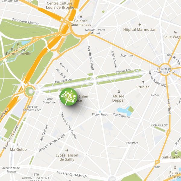 Carte avec l'adresse du Cabinet 42 av. Bugeaud Paris
